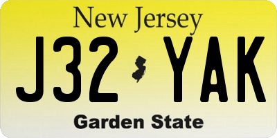 NJ license plate J32YAK