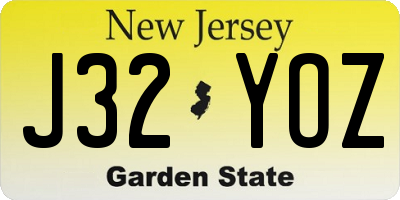 NJ license plate J32YOZ