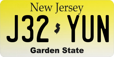 NJ license plate J32YUN