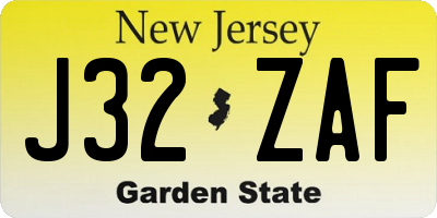 NJ license plate J32ZAF