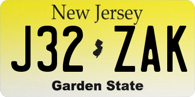 NJ license plate J32ZAK