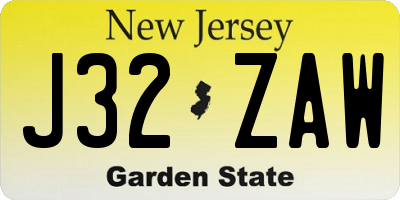 NJ license plate J32ZAW