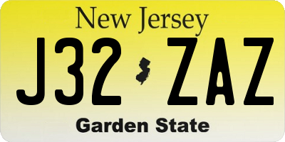 NJ license plate J32ZAZ
