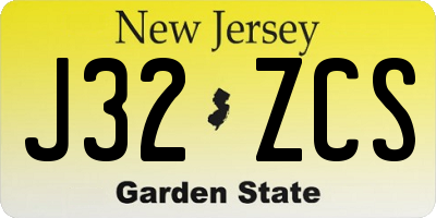 NJ license plate J32ZCS