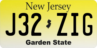 NJ license plate J32ZIG