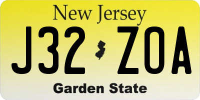 NJ license plate J32ZOA