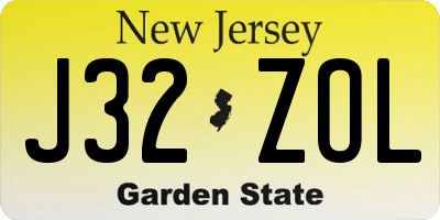 NJ license plate J32ZOL