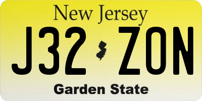 NJ license plate J32ZON