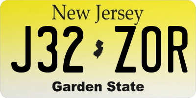 NJ license plate J32ZOR