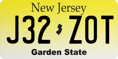 NJ license plate J32ZOT