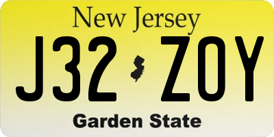 NJ license plate J32ZOY