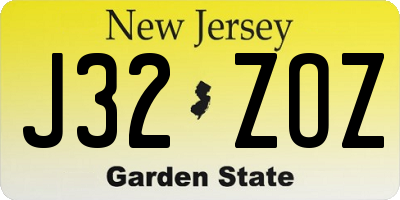 NJ license plate J32ZOZ
