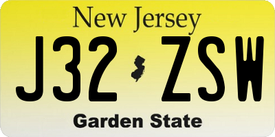 NJ license plate J32ZSW