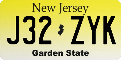 NJ license plate J32ZYK