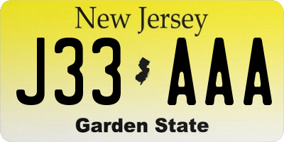NJ license plate J33AAA