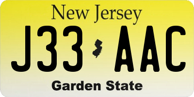 NJ license plate J33AAC