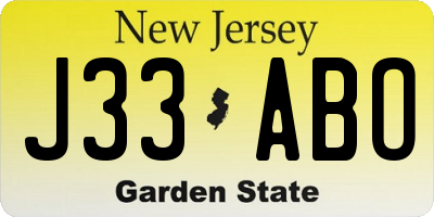 NJ license plate J33ABO