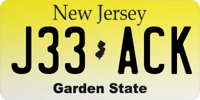 NJ license plate J33ACK
