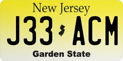 NJ license plate J33ACM