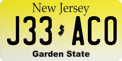 NJ license plate J33ACO