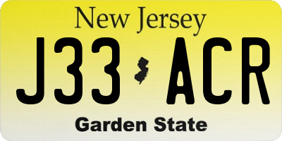 NJ license plate J33ACR