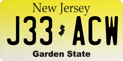 NJ license plate J33ACW