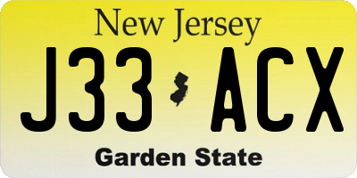 NJ license plate J33ACX