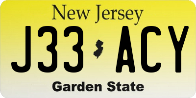 NJ license plate J33ACY