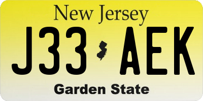 NJ license plate J33AEK