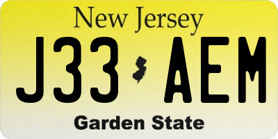 NJ license plate J33AEM