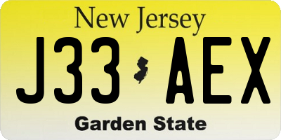 NJ license plate J33AEX