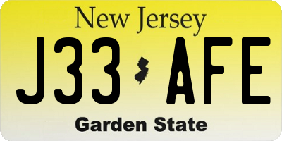 NJ license plate J33AFE