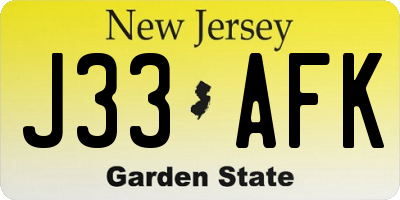 NJ license plate J33AFK