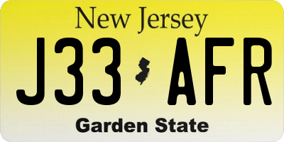 NJ license plate J33AFR