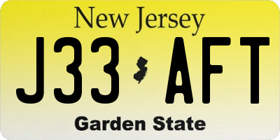 NJ license plate J33AFT