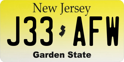NJ license plate J33AFW