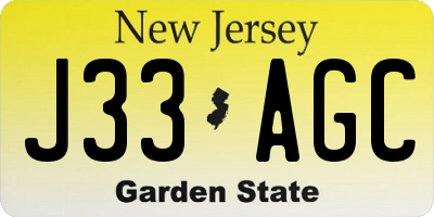 NJ license plate J33AGC