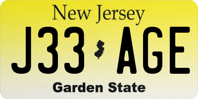 NJ license plate J33AGE
