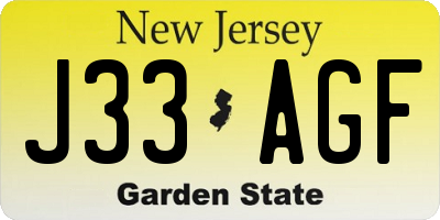 NJ license plate J33AGF