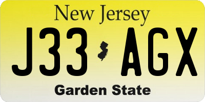 NJ license plate J33AGX