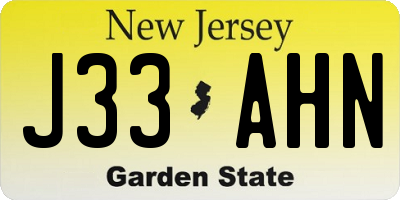 NJ license plate J33AHN