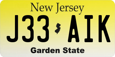 NJ license plate J33AIK