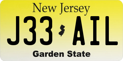 NJ license plate J33AIL