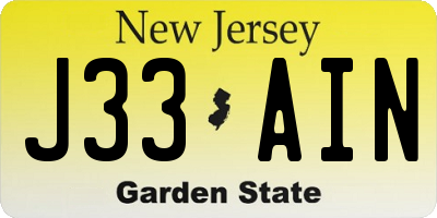 NJ license plate J33AIN