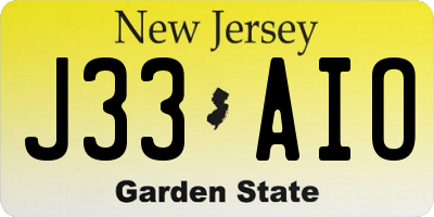 NJ license plate J33AIO