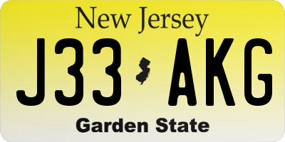 NJ license plate J33AKG