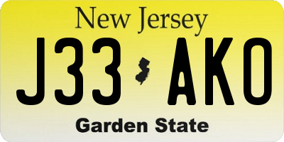 NJ license plate J33AKO
