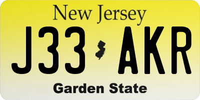 NJ license plate J33AKR