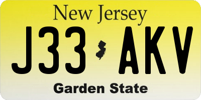 NJ license plate J33AKV