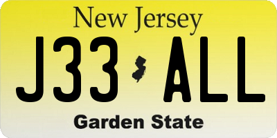 NJ license plate J33ALL